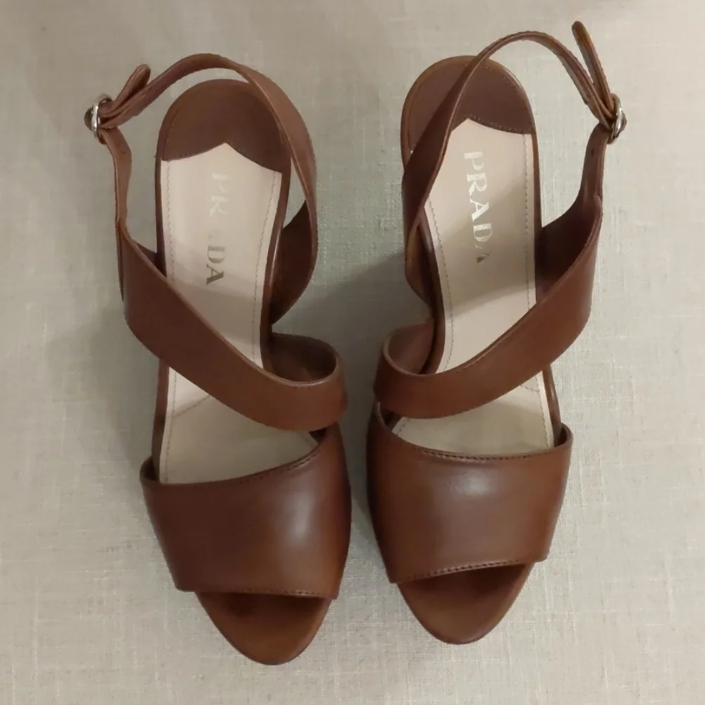 Prada Asymmetric Calfskin Wedge Sandal